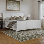 Cama de plataforma de perfil bajo de madera maciza Portland con piecera a juego