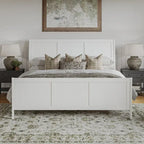 Cama de plataforma de perfil bajo de madera maciza Portland con piecera a juego