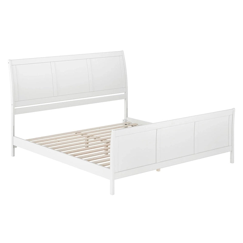 Cama de plataforma de perfil bajo de madera maciza Portland con piecera a juego