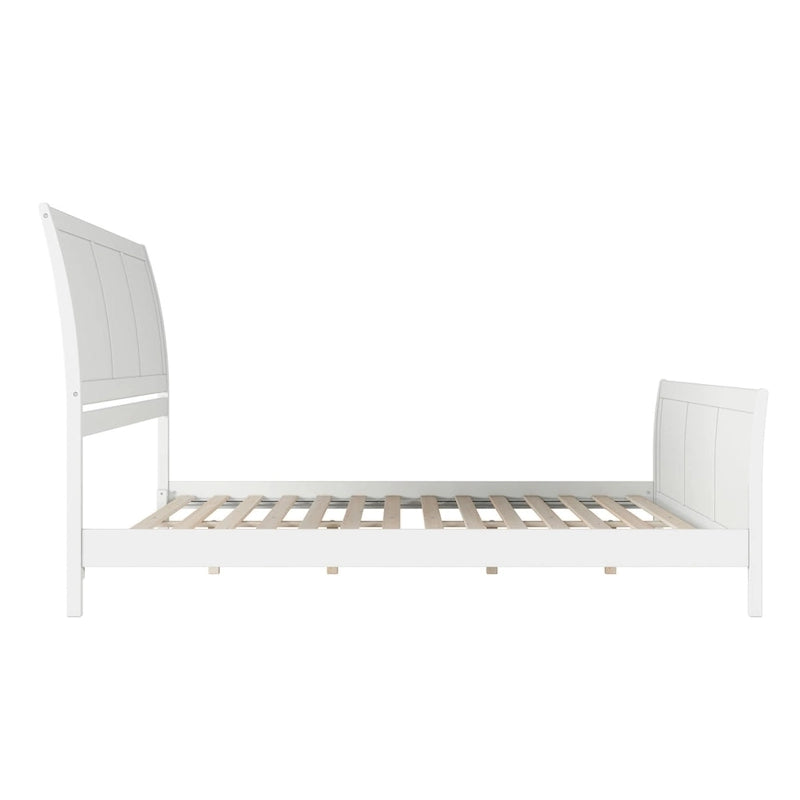 Cama de plataforma de perfil bajo de madera maciza Portland con piecera a juego