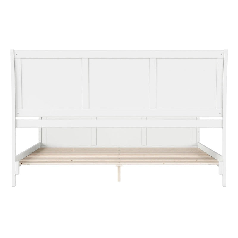Cama de plataforma de perfil bajo de madera maciza Portland con piecera a juego