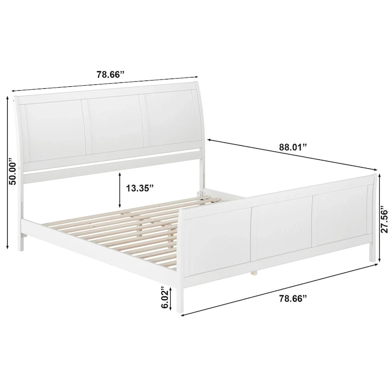Cama de plataforma de perfil bajo de madera maciza Portland con piecera a juego