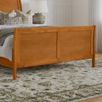 Cama de plataforma de perfil bajo de madera maciza Portland con piecera a juego