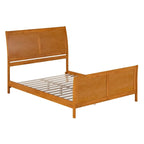 Cama de plataforma de perfil bajo de madera maciza Portland con piecera a juego