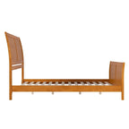 Cama de plataforma de perfil bajo de madera maciza Portland con piecera a juego