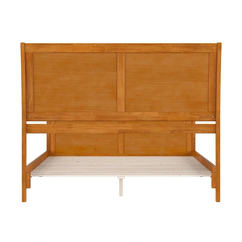 Cama de plataforma de perfil bajo de madera maciza Portland con piecera a juego