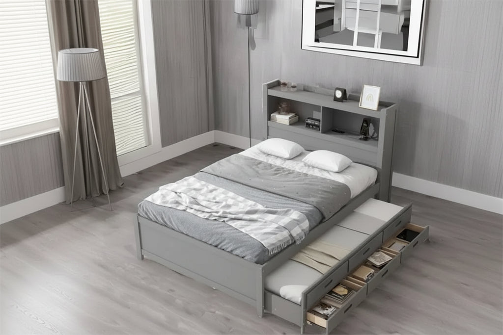 Full Size Platform Bed with Trundle and USB Plugs