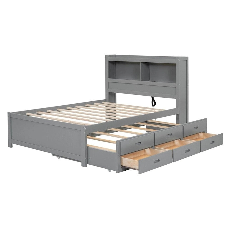 Cama Plataforma Matrimonial con Nido, Cajones y Puertos de Carga USB