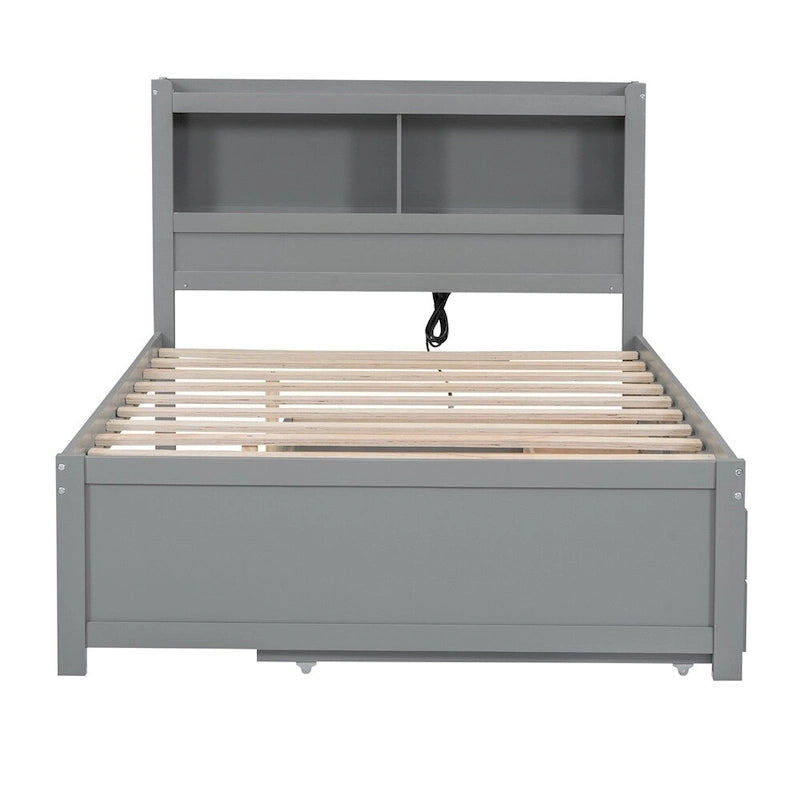 Cama Plataforma Matrimonial con Nido, Cajones y Puertos de Carga USB