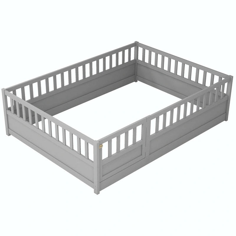Estructura de cama infantil de madera para el suelo con barandillas de seguridad