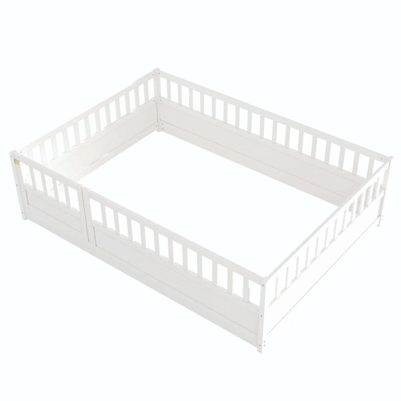 Estructura de cama infantil de madera para el suelo con barandillas de seguridad