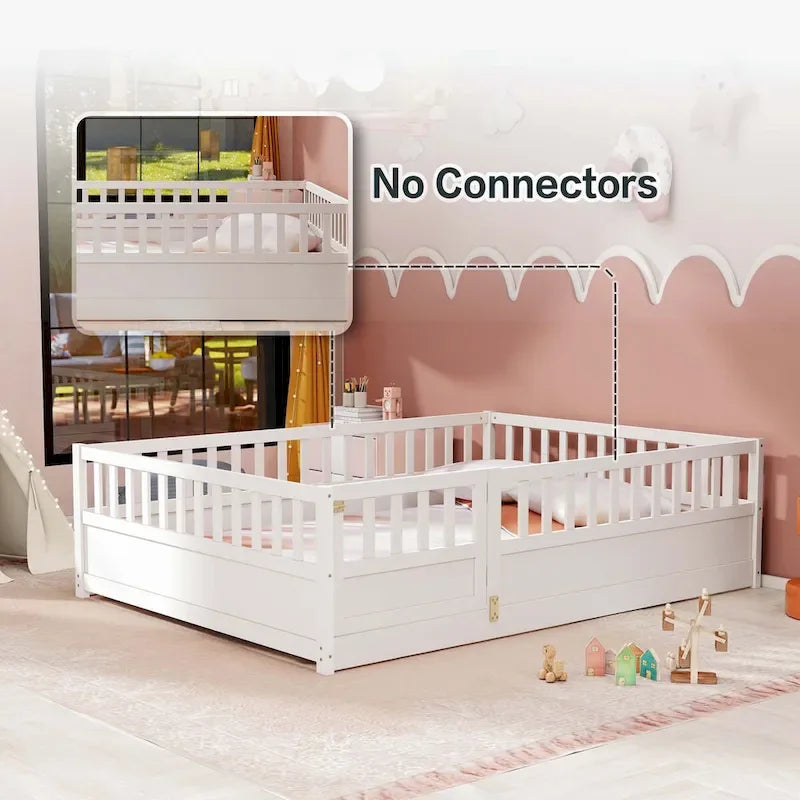 Estructura de cama infantil de madera para el suelo con barandillas de seguridad