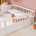 Estructura de cama infantil de madera para el suelo con barandillas de seguridad