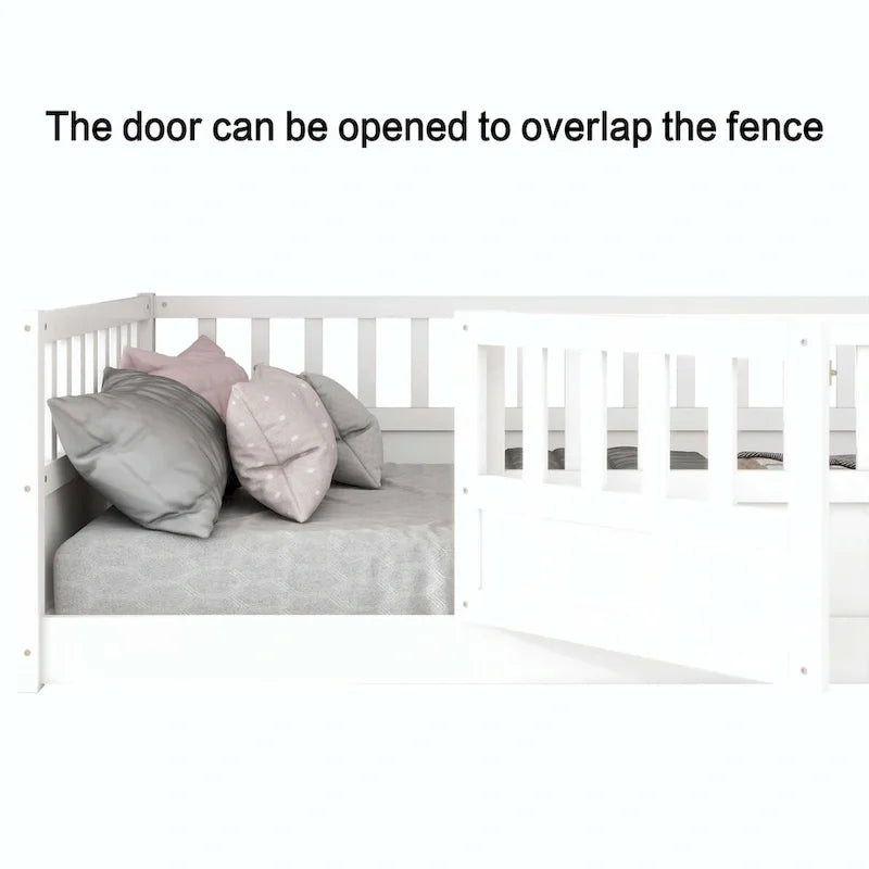 Estructura de cama infantil de madera para el suelo con barandillas de seguridad