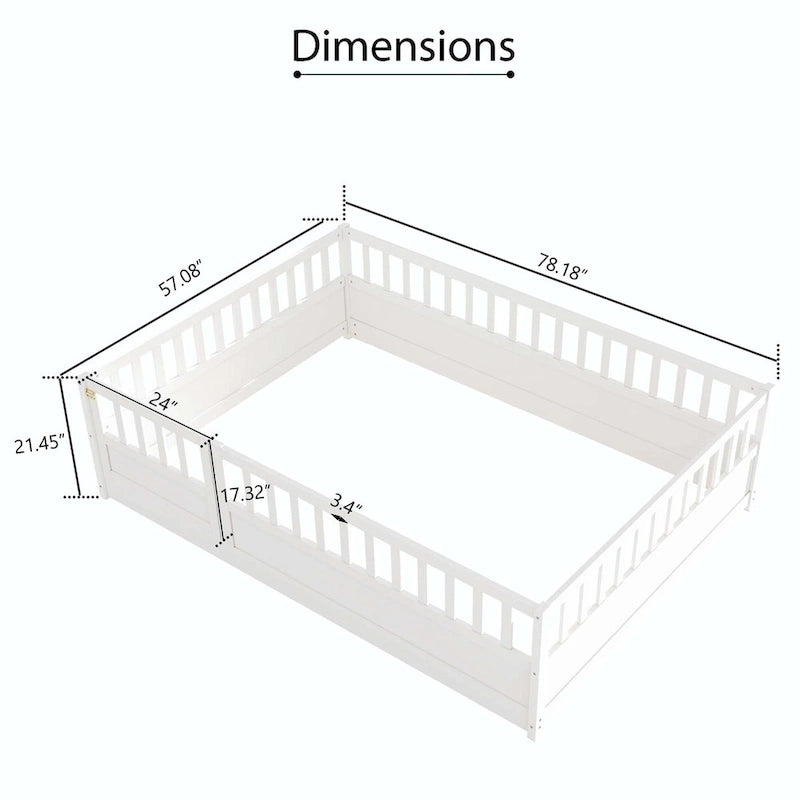 Estructura de cama infantil de madera para el suelo con barandillas de seguridad