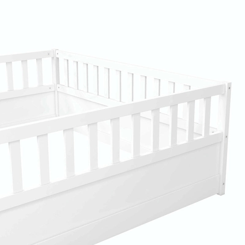 Estructura de cama infantil de madera para el suelo con barandillas de seguridad