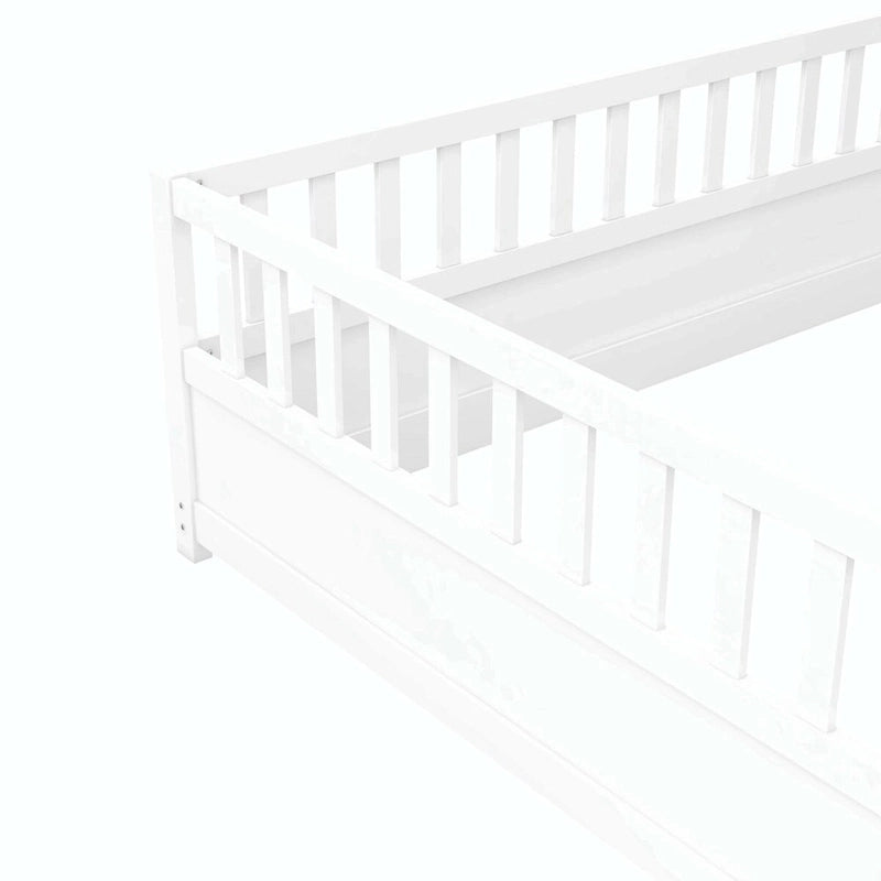 Estructura de cama infantil de madera para el suelo con barandillas de seguridad