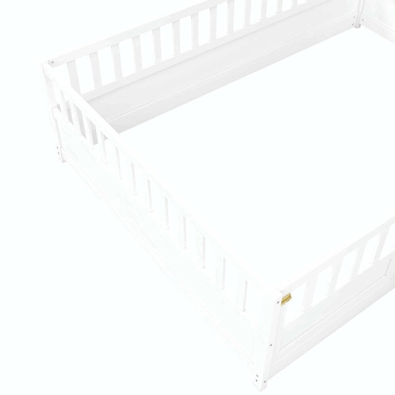 Estructura de cama infantil de madera para el suelo con barandillas de seguridad