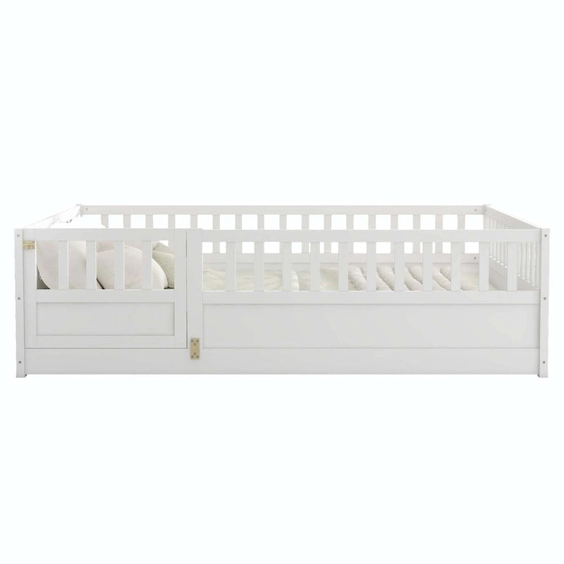 Estructura de cama infantil de madera para el suelo con barandillas de seguridad