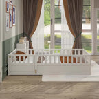 Estructura de cama infantil de madera para el suelo con barandillas de seguridad