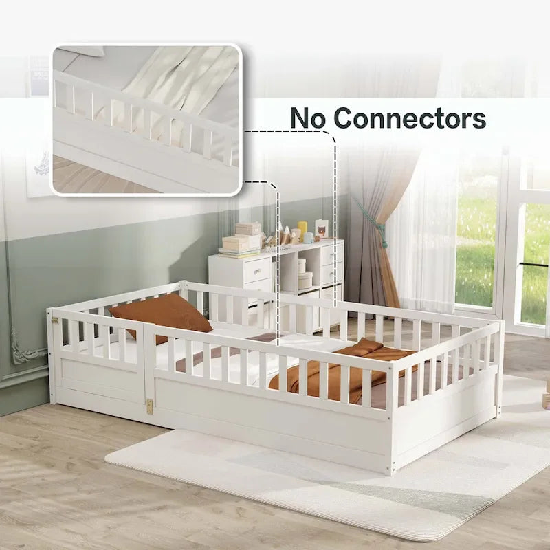 Estructura de cama infantil de madera para el suelo con barandillas de seguridad