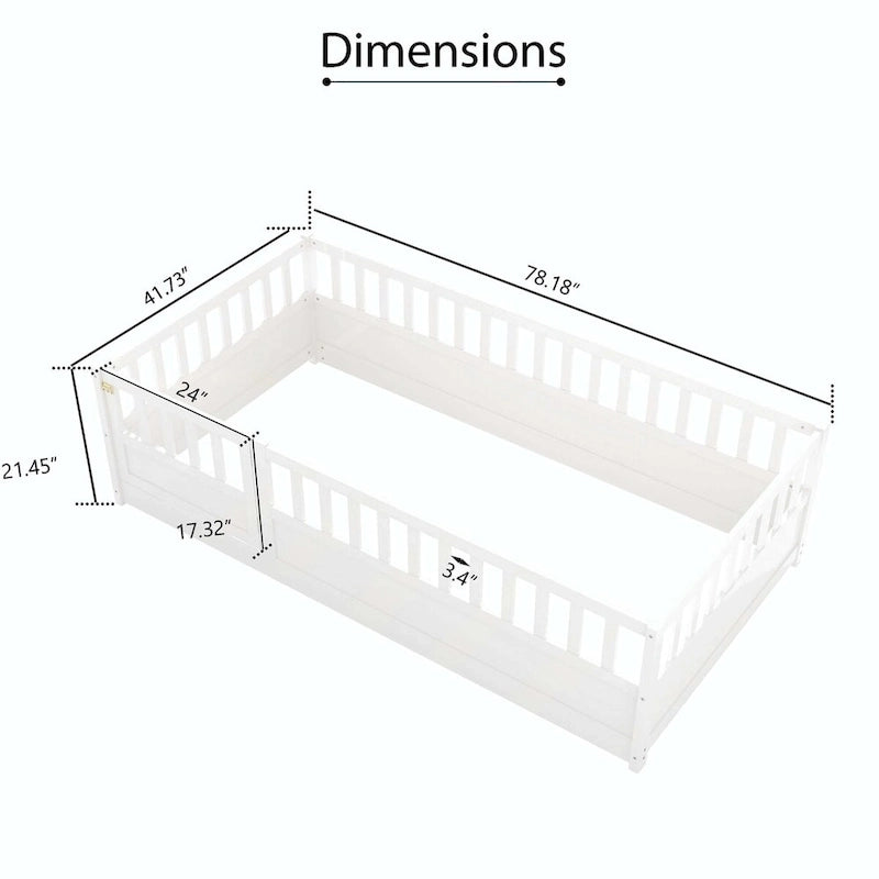Estructura de cama infantil de madera para el suelo con barandillas de seguridad