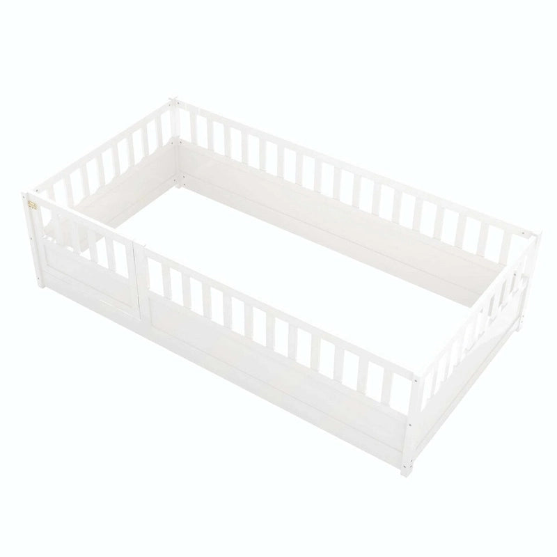 Estructura de cama infantil de madera para el suelo con barandillas de seguridad