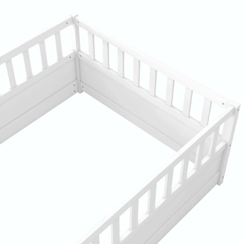 Estructura de cama infantil de madera para el suelo con barandillas de seguridad
