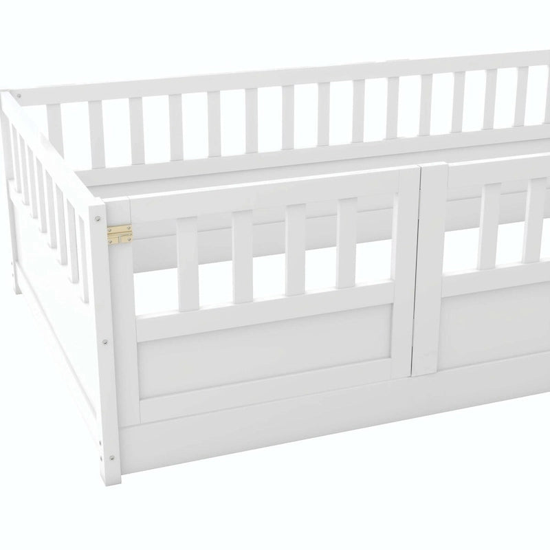 Estructura de cama infantil de madera para el suelo con barandillas de seguridad