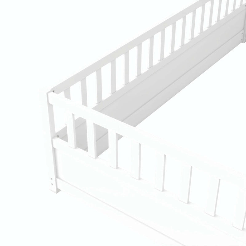 Estructura de cama infantil de madera para el suelo con barandillas de seguridad