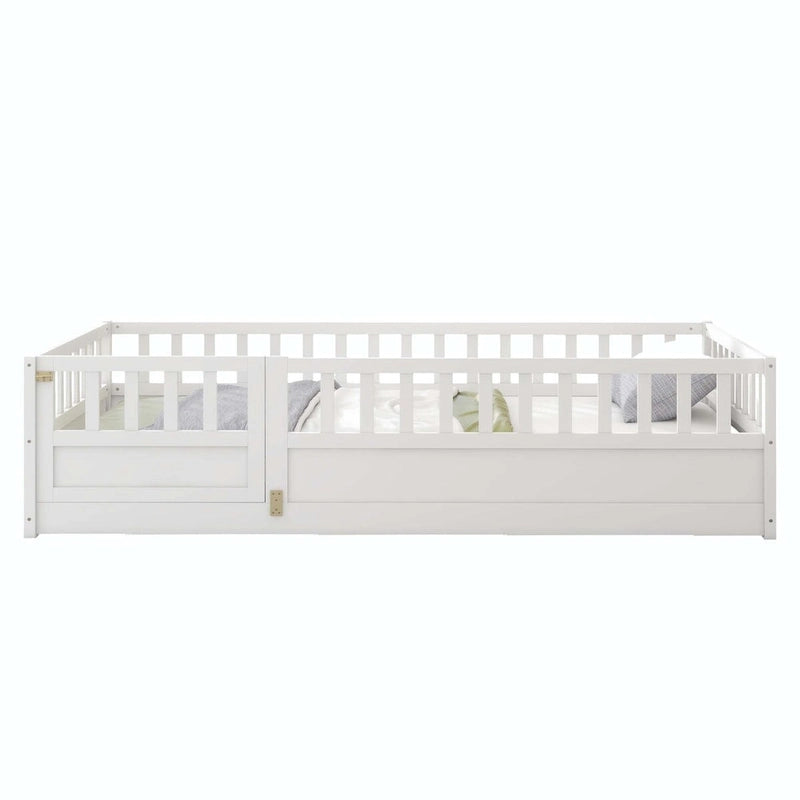 Estructura de cama infantil de madera para el suelo con barandillas de seguridad
