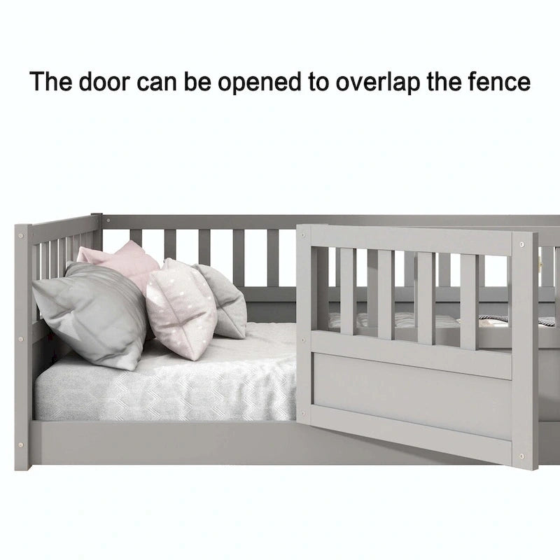 Estructura de cama infantil de madera para el suelo con barandillas de seguridad