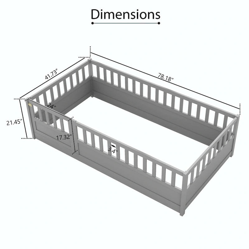 Estructura de cama infantil de madera para el suelo con barandillas de seguridad