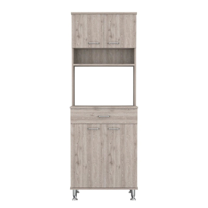 Juego de almacenamiento de cocina de 2 piezas con armario despensa y mesa de pared plegable, gris claro