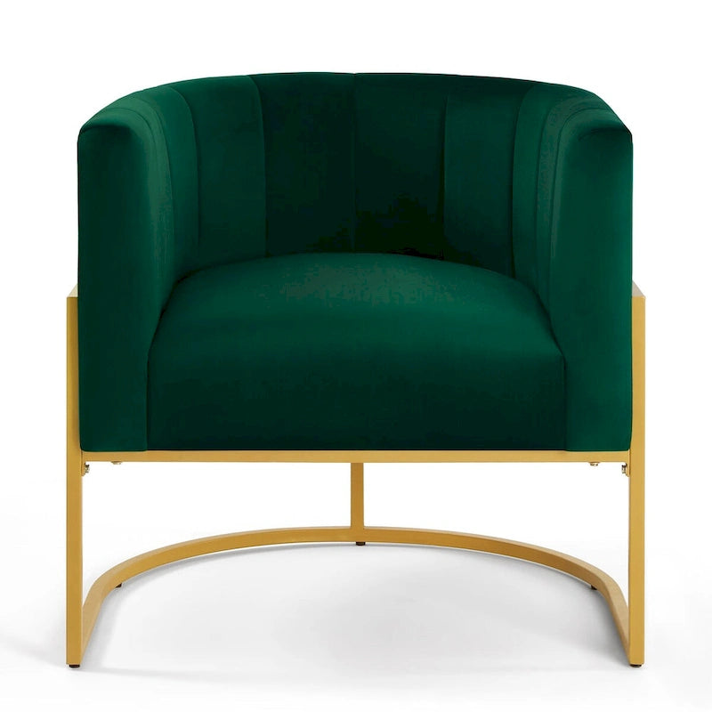 Sillón Acentual de Terciopelo con Respaldo Curvo y Base Metálica