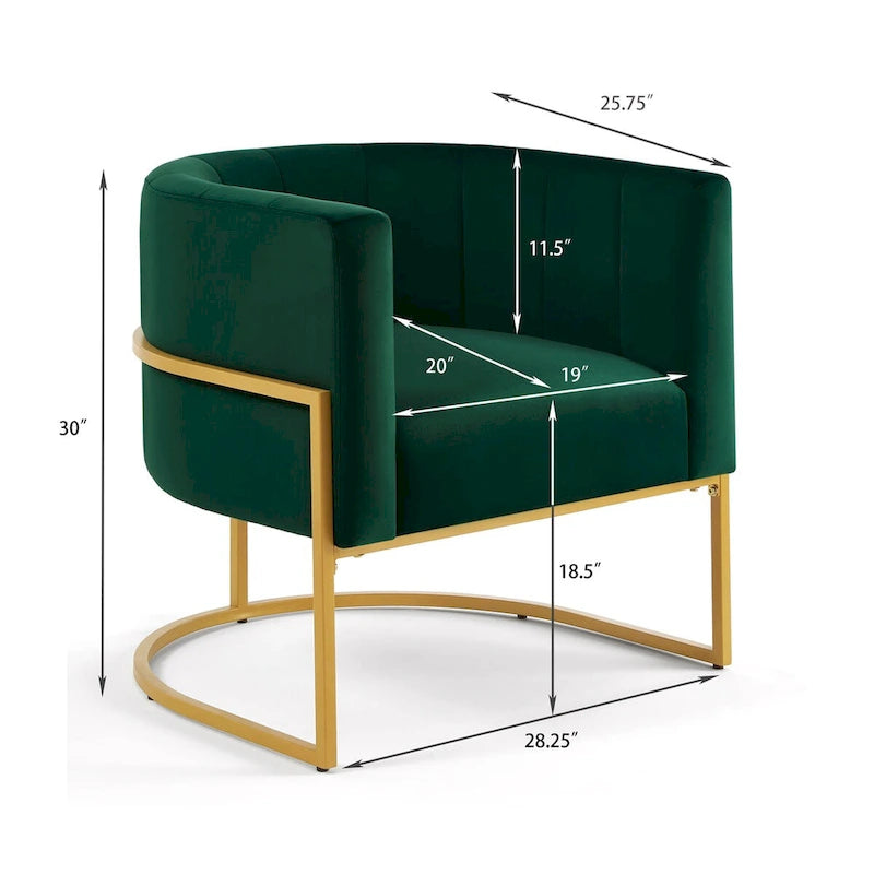 Sillón Acentual de Terciopelo con Respaldo Curvo y Base Metálica