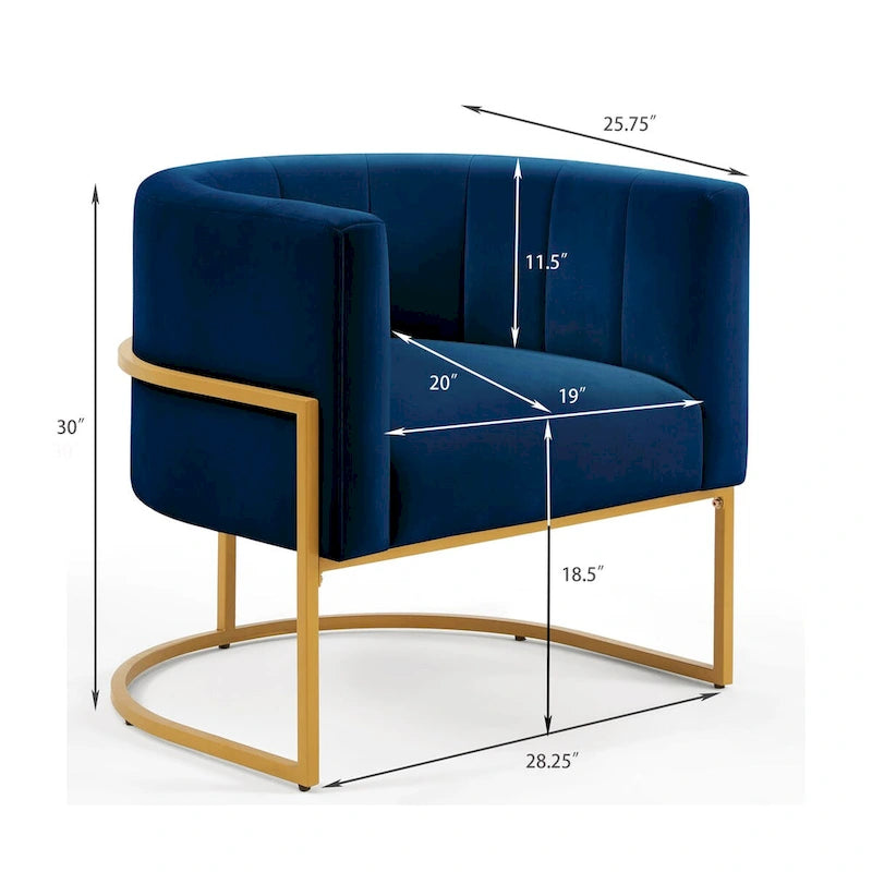 Sillón Acentual de Terciopelo con Respaldo Curvo y Base Metálica
