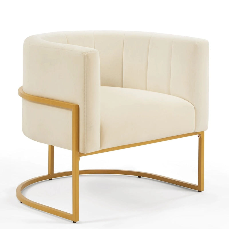 Sillón Acentual de Terciopelo con Respaldo Curvo y Base Metálica