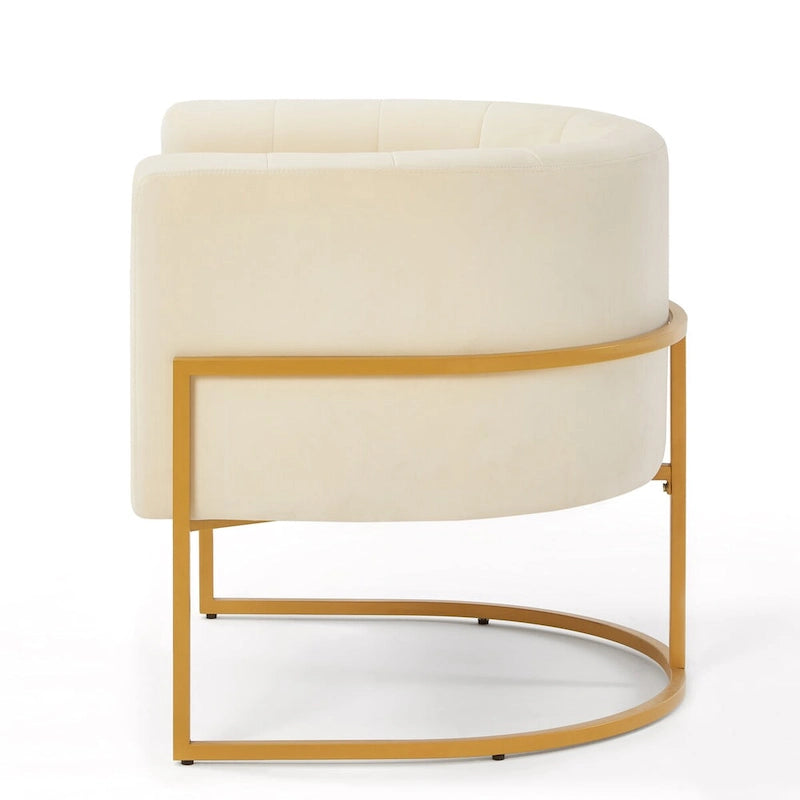 Sillón Acentual de Terciopelo con Respaldo Curvo y Base Metálica
