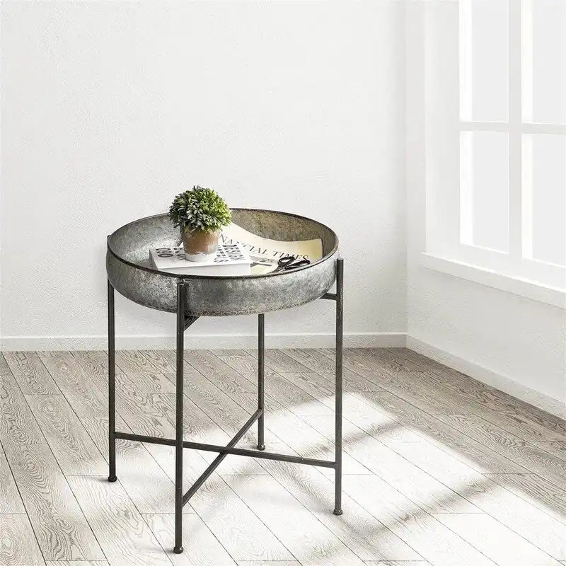Mesa Auxiliar Plegable de Café de Acero Galvanizado Impermeable - 22.44D x 22.44W x 25.79H