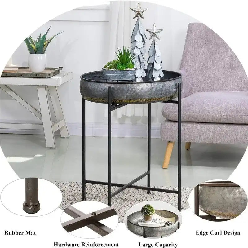Mesa Auxiliar Plegable de Café de Acero Galvanizado Impermeable - 22.44D x 22.44W x 25.79H
