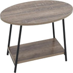 Mesa de centro rústica ovalada con estante de almacenamiento - 23.43D x 39.37W x 16.54H