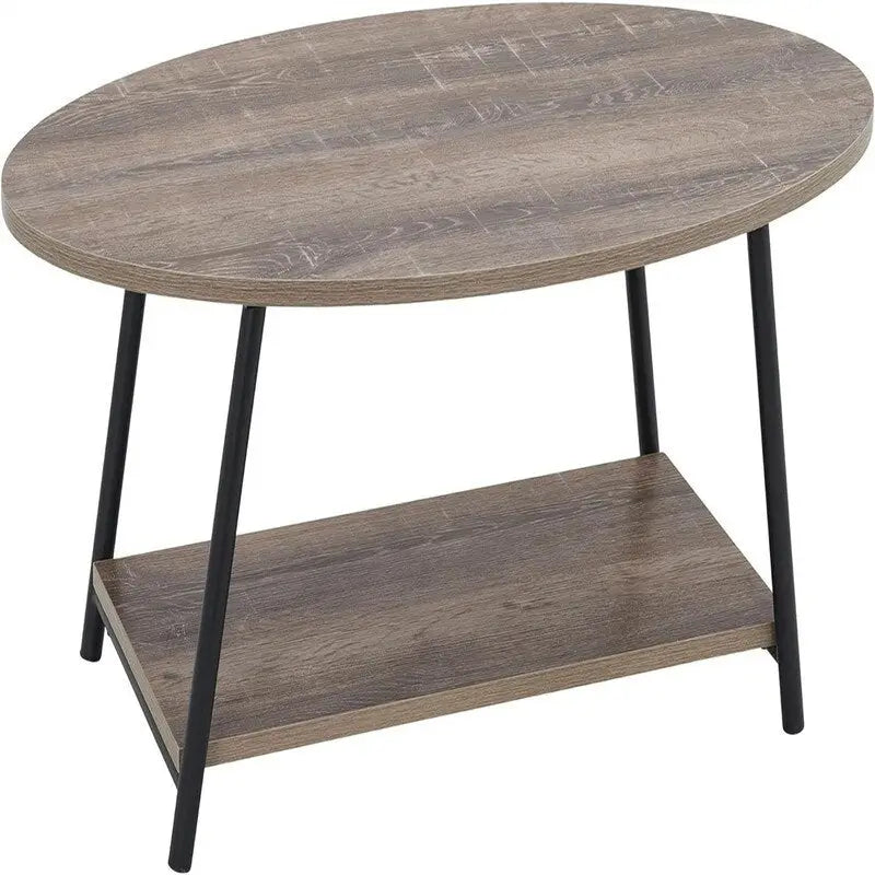 Mesa de centro rústica ovalada con estante de almacenamiento - 23.43D x 39.37W x 16.54H