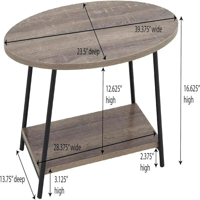 Mesa de centro rústica ovalada con estante de almacenamiento - 23.43D x 39.37W x 16.54H