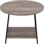 Mesa de centro rústica ovalada con estante de almacenamiento - 23.43D x 39.37W x 16.54H
