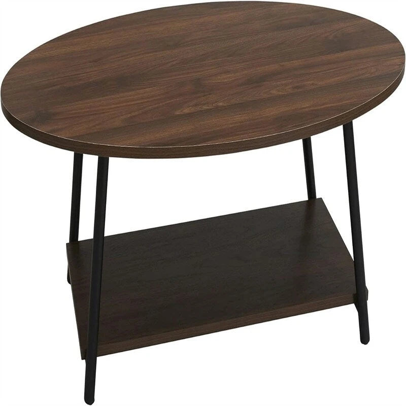 Mesa de centro rústica ovalada con estante de almacenamiento - 23.43D x 39.37W x 16.54H