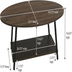 Mesa de centro rústica ovalada con estante de almacenamiento - 23.43D x 39.37W x 16.54H