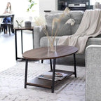 Mesa de centro rústica ovalada con estante de almacenamiento - 23.43D x 39.37W x 16.54H