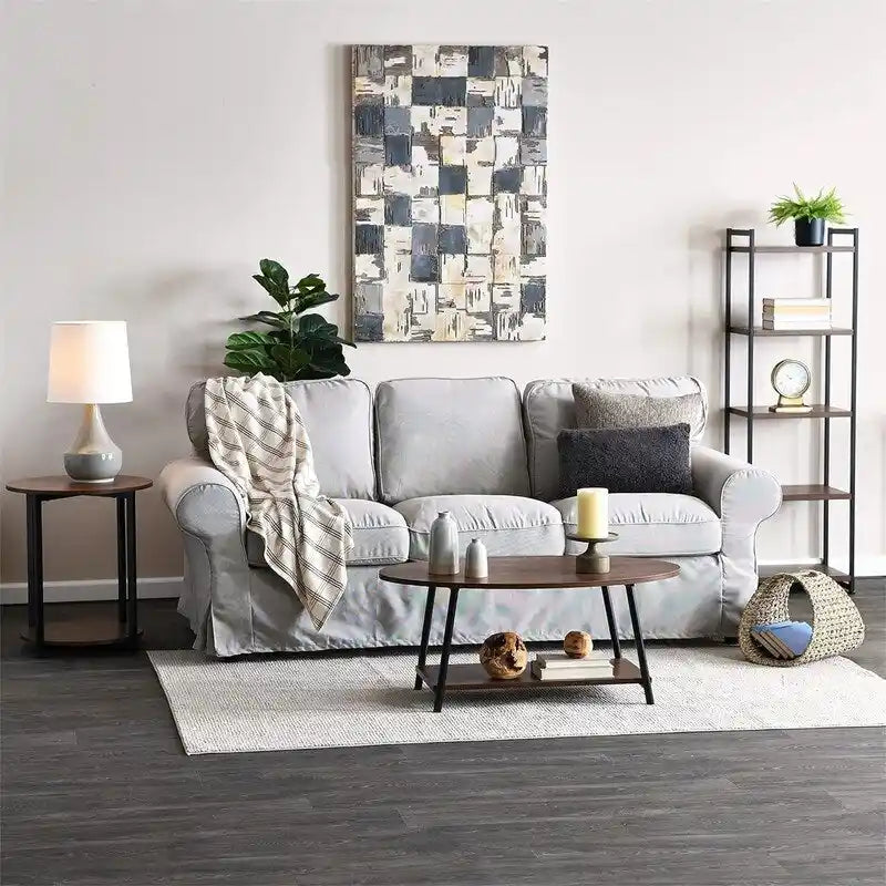 Mesa de centro rústica ovalada con estante de almacenamiento - 23.43D x 39.37W x 16.54H