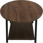 Mesa de centro rústica ovalada con estante de almacenamiento - 23.43D x 39.37W x 16.54H
